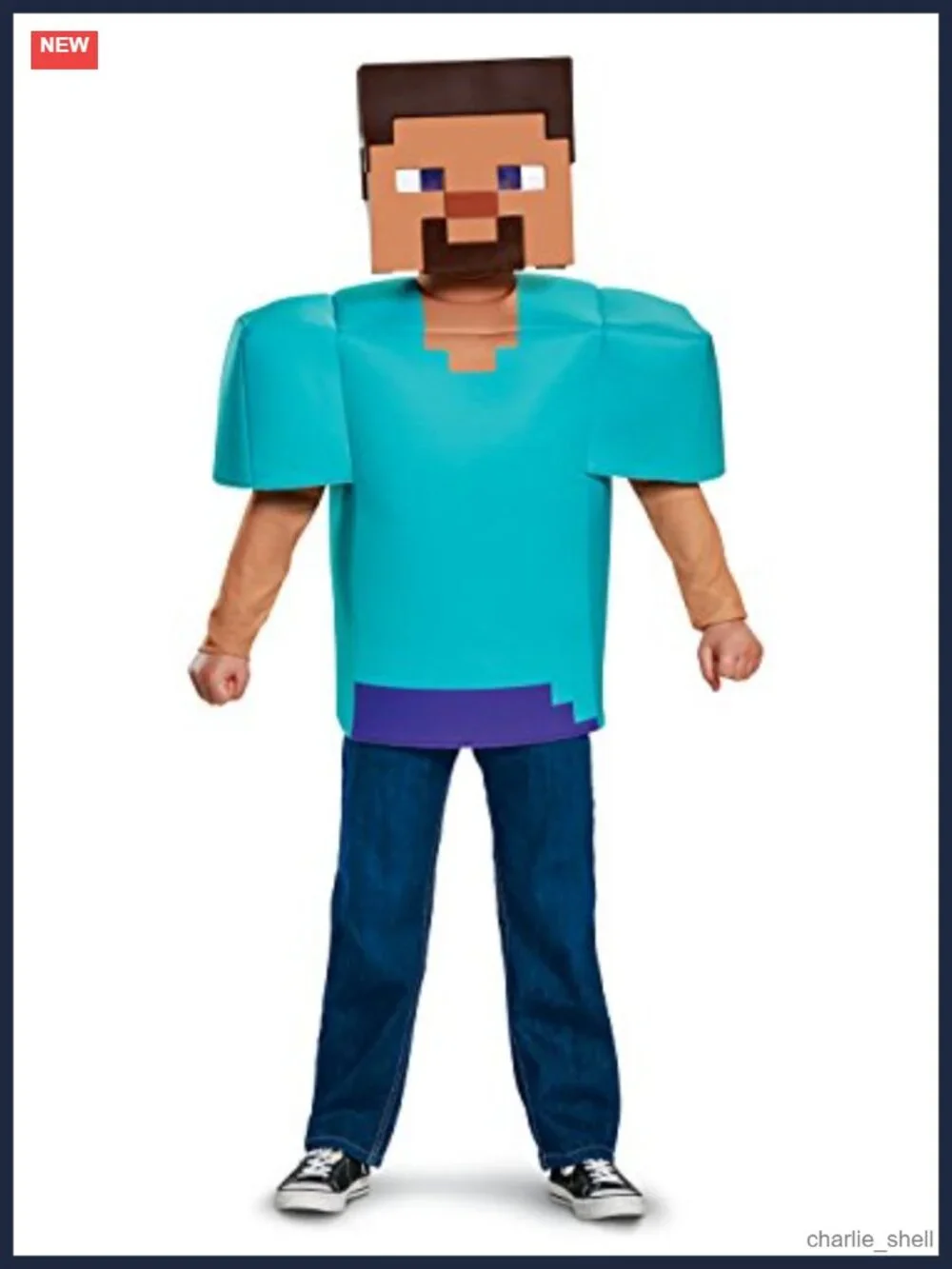 Minecraft Steve Classic Kids Costume Tunic & 3D Mask Halloween Cosplay
